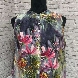 SHEIN Pink and Purple Sleeveless Blouse with Mandarin Collar